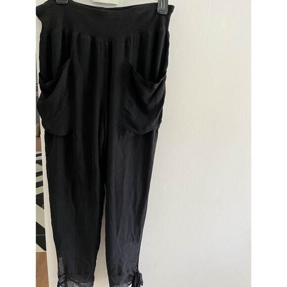 Vintage Newport News Silk Flowy Balloon Pants 10 Drop Pockets Ties '90s Boho - Picture 1 of 6